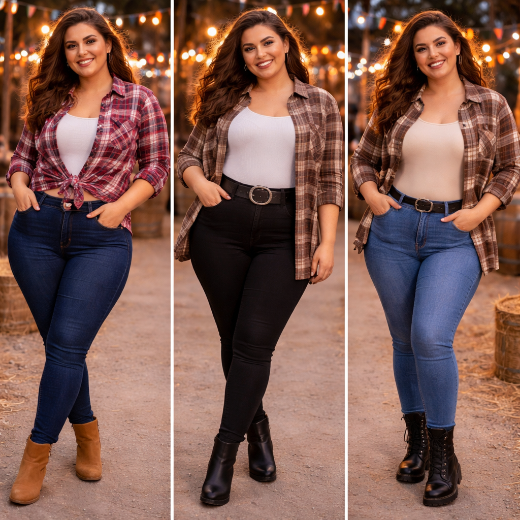 Modelos Plus Size em combinações de Conjunto Xadrez São João 