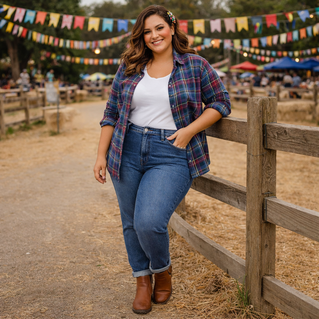 Modelo Plus Size Com Sorriso na Festa Junina ao ar livre